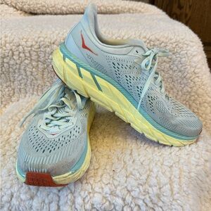 Hoka One Clifton 7 Light Blue and Yellow Athletic Shoes Women’s 8.5